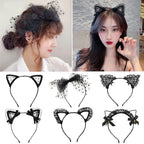 Cute Lace Black Cat Ears Headband Women Girls Hair Hoop Party Decoration Sexy Lovely Cosplay Halloween Costume Hair Accessories