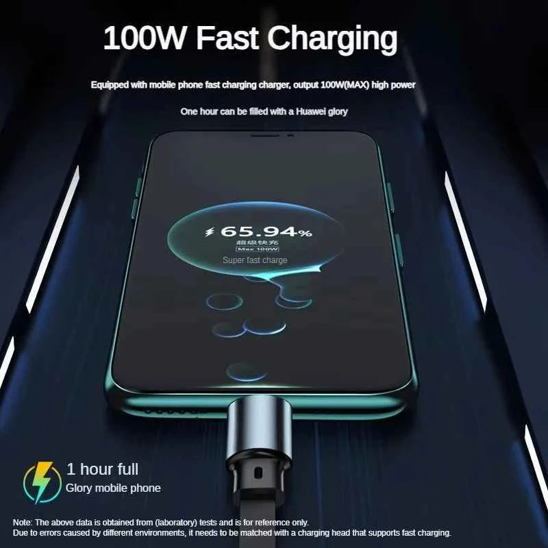 3 in 1 Retractable USB 100W Cable Fast Charging Micro USB 5A Type-C Android Suitable for iPhone Xiaomi Huawei Samsung Charging