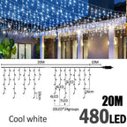 6.5200LED/20M480LED Icicle String Lights Christmas 40Drops 8 Modes, Plug in Curtain Waterproof for Holiday Wedding Party Garden