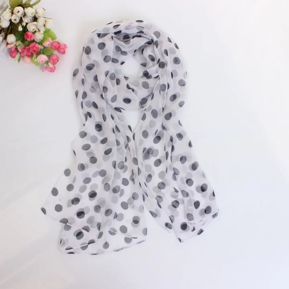 Polka Dot Scarf Ladies Women's Scarf Chiffon Scarf Soft Head Wraps Women's Lady Summer Sunscreen Air Conditioner Shawl