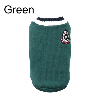 Green dog sweater with a logo on a white background