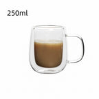 1pc Double Wall Glass Coffee Cup with Handle Insulated Glass Espresso Cups For Cold/Hot Drink Americano/Lattes/Tea/Juice/Milk