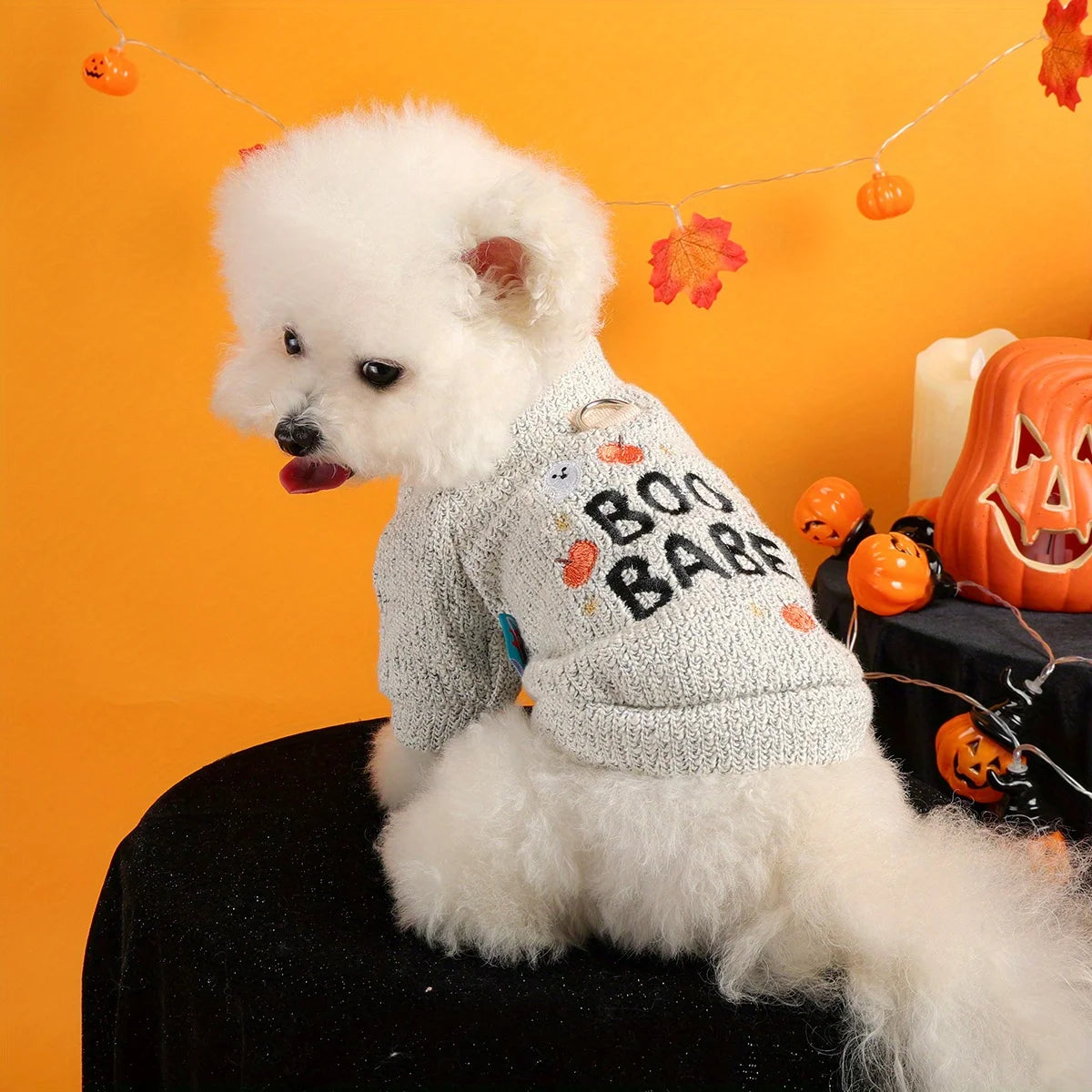 Cute Dog Clothes – Pumpkin Ghost Halloween Sweater