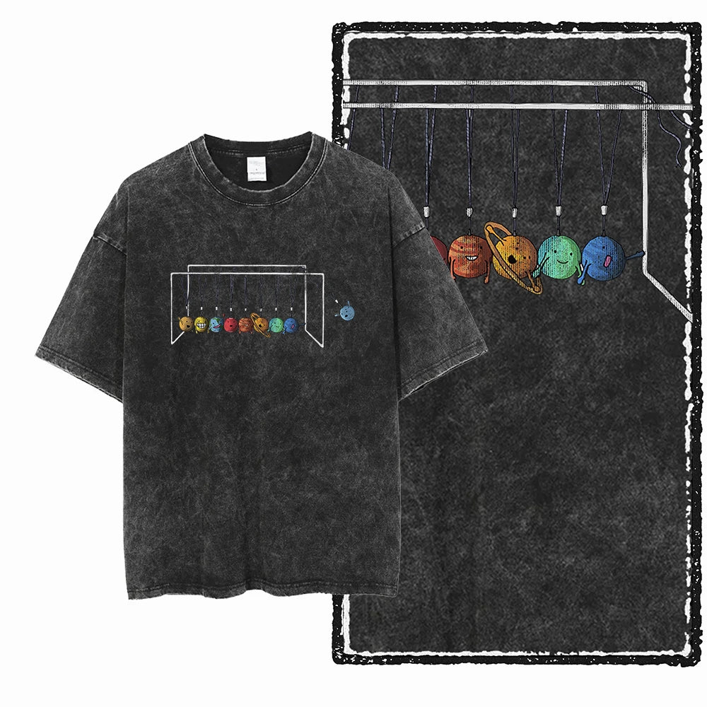 SA ASTRONAUT SPACE THEMES Printed Cotton Acid Washed Graphic Unisex T Shirt Cool Streetwear Men Tshirts Big Size Tee for men