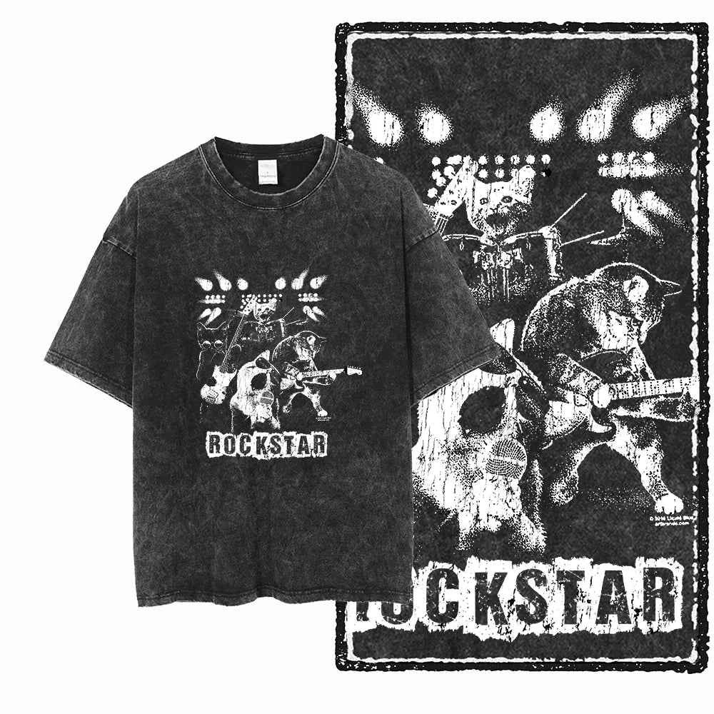 COOLMIND DB cat Printed Cotton Acid Washed Exclusive Graphic Unisex T Shirt Cool Streetwear Men Tshirts Big Size Tee for men