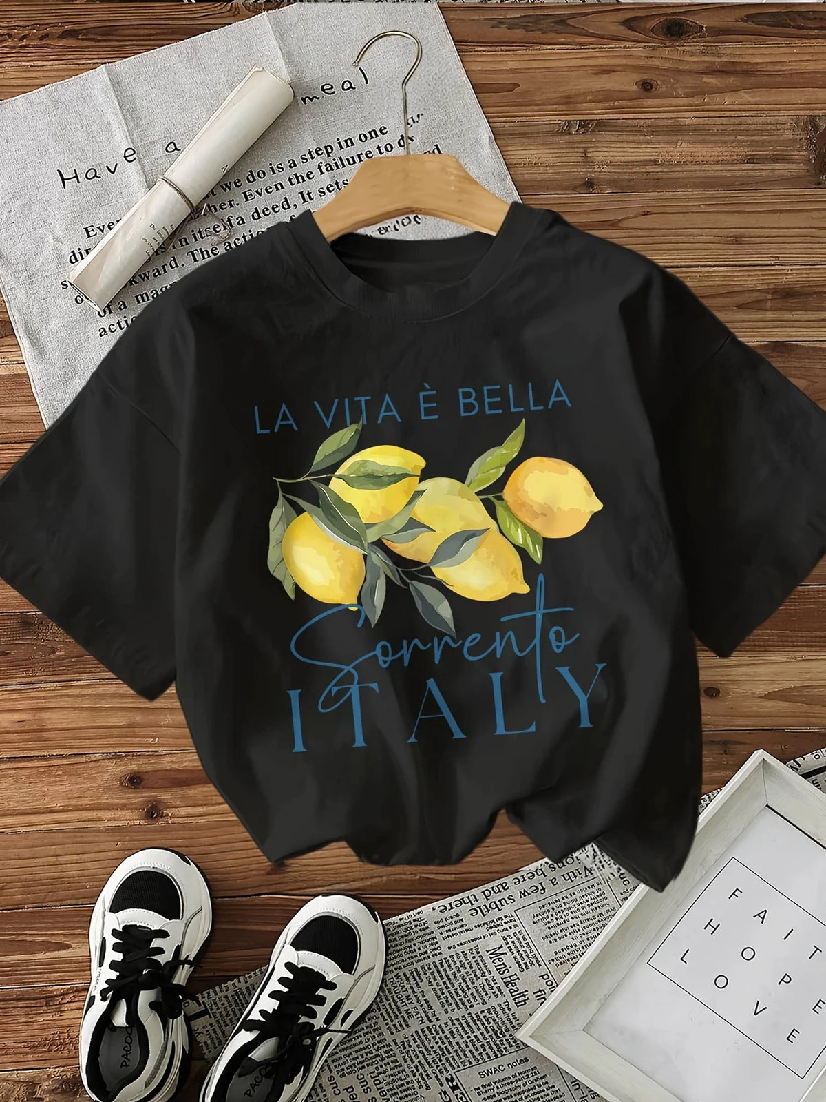 Y2k 100% Cotton Loose Graphic Lemon Print T-Shirt Short Sleeve Crew Neck Casual Top for Summer Spring Women'S Clothing