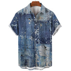 Vintage Shirts For Men 3D Print Short-Sleeved Casual Lapel Shirt Oversized Men's Clothing Patchwork Tees Tops Plaid Streetwear