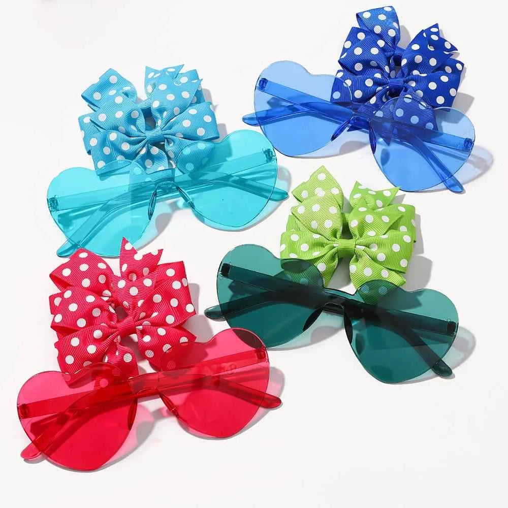 3Pcs/Pack Solid Dot Hair Bows Clip Girls Boutique Bowknot Hair Clips Kids Colorful Heart Sun Glasses Children Hair Accessories