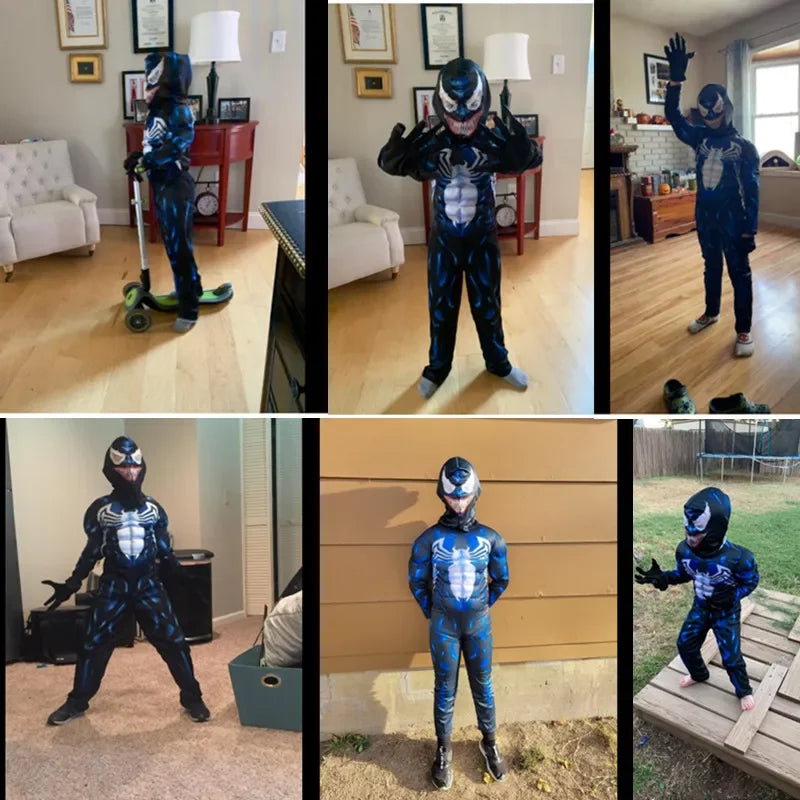 Kids Black Spider Superhero Costume – 3D Spandex Jumpsuit