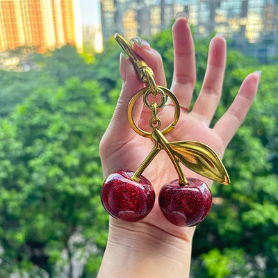 Cherry Charm Handbag Pendant Keychain for Women's Exquisite Internet-famous Crystal Cherry Bag Accessories High-Grade Pendant