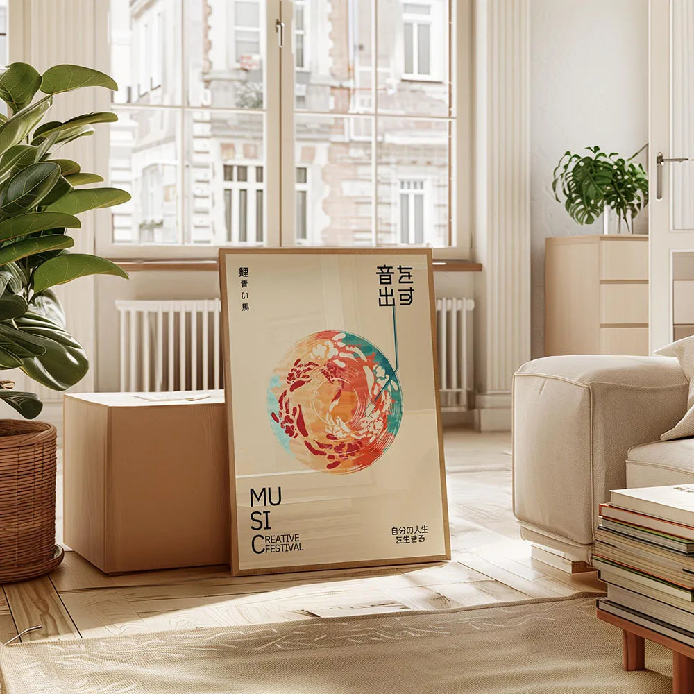 Japanese Koi Fish Flowers Trees Pink Aesthetic Snake Poster Canvas Painting Print Mid Century Art Coffee House Bar Room Decor