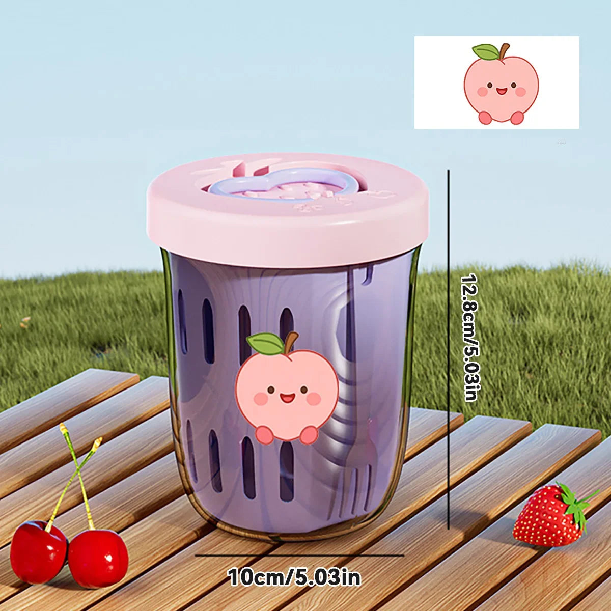 WORTHBUY Double Wall Salad Cup Portable Leak Proof Oat Container With Fork&Handle Drain Fruit Cup Cute Breakfast Cup For Student