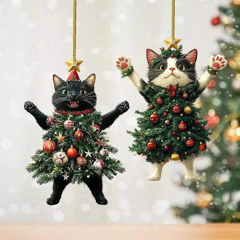 1PC Christmas Tree Pendants Cute Cat Hanging Ornaments for Car Backpack Xmas Tree Decorations Party Supplies New Year Gifts