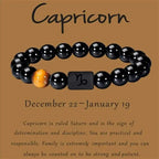 12 Constellation Zodiac Signs Beads Couples Bracelet Natural Black Onyx Stone Elastic Charm Bracelet for Women Men Birthday Gift