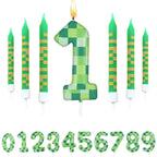 7pcs Green My World Candle Birthday Party Pixel Theme Birthday Party Video Game Party Decoration 0-9 Cake Top Digital Candles