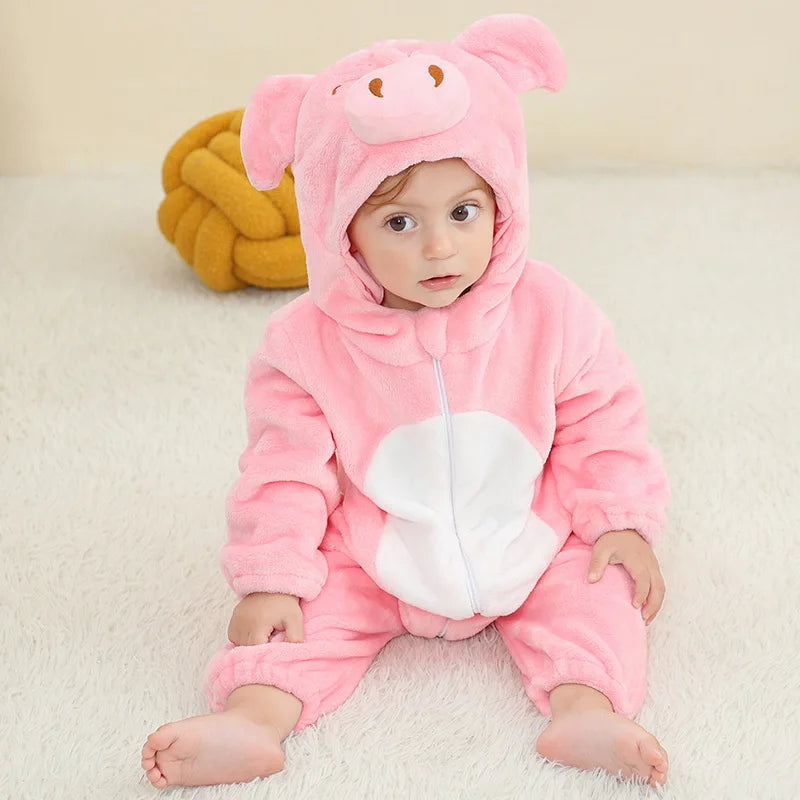 Winter Baby Rompers Baby Pijamas Panda Tiger Leopard Monkey Fox Animal Cartoon Hooded Jumpsuits Cosplay Costume Boys Girl Pajama