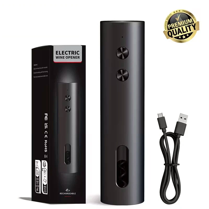 Rechargeable Electric Wine Opener with Foil Cutter, Wine Pourer & Vacuum Stopper USB-C Charging Compact Design for Home Kitchen