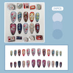 24pcs Gradient Black False Nails Cute Cartoon Cat's Eye Forest Elf Girl Press On Nails Glossy Almond Sweet Cool Fake Nail Tips