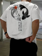 Koi Harajuku Pattern Japan Men Women T-shirt Summer Casual Cotton Y2K Street Retro Daily Simple Loose Fitness Run Short Sleeve