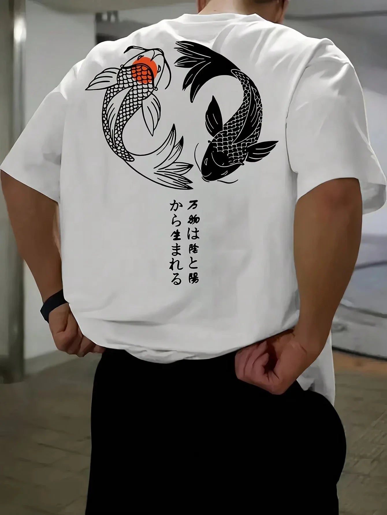 Koi Harajuku Pattern Japan Men Women T-shirt Summer Casual Cotton Y2K Street Retro Daily Simple Loose Fitness Run Short Sleeve