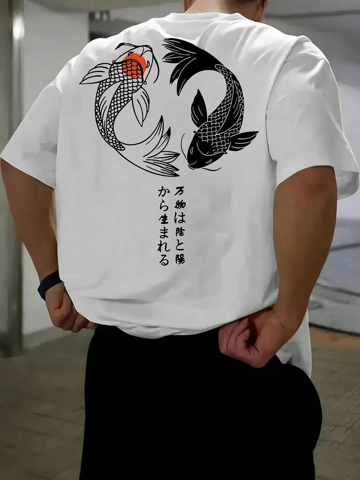 Koi Harajuku Pattern Japan Men Women T-shirt Summer Casual Cotton Y2K Street Retro Daily Simple Loose Fitness Run Short Sleeve