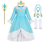 Rosalina Dress Girls Peach Children Halloween Costume Game Role Play Princess Dress Long Sleeve