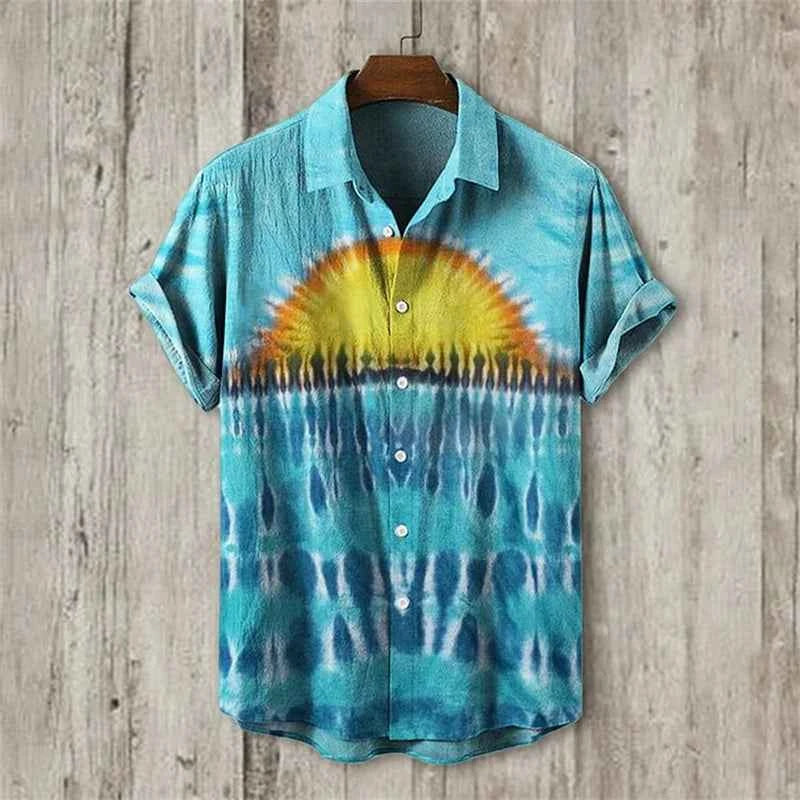 New Men's Short Sleeve Shirt Black Octopus Drum Rock Guitar Art Print Harajuku Vintage Flap Top Sandy Beach