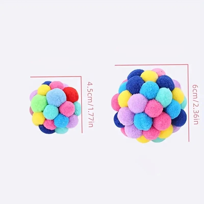 Cat Plush Ball Toy Elastic Bell Ball Self Ball Playing Cat Colorful Woolen Ball - WTN Essentials 