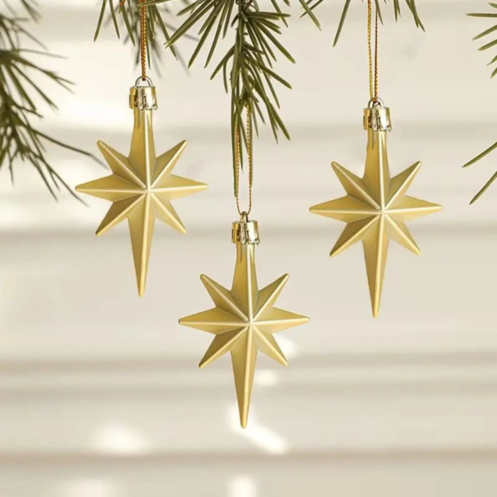 12pcs New Plastic Christmas Hanging Ornaments Star Shaped Glittering Xmas Tree Pendant Party Supplies DIY Festival Decorations