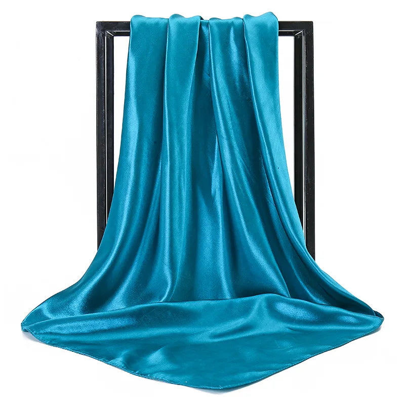 Luxury Brand Silk Scarf Women Satin Solid color Hijab Scarves Muslim Pareo Bandana Female Shawl Wrap Headband Foulard 90*90cm