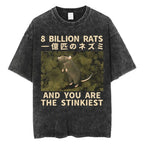 Creepy Cute Animal Graphic T-Shirts Vintage Washed Black Tees Funny Horror & Relatable Quotes Perfect for Anime Fans Streetwear