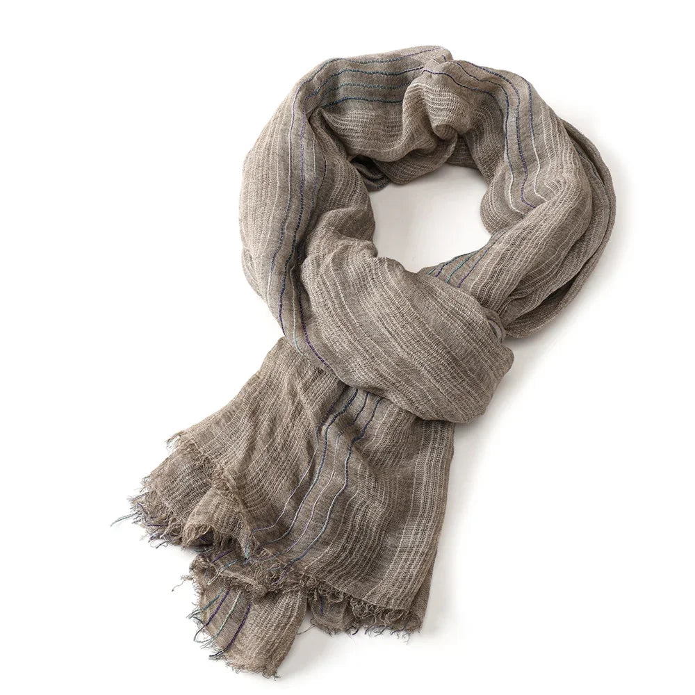 Cotton Linen Striped Men Scarves Autumn Winter Warm Neckerchief Pashmina Male Accessories Short Tassel Bufanda Shawl