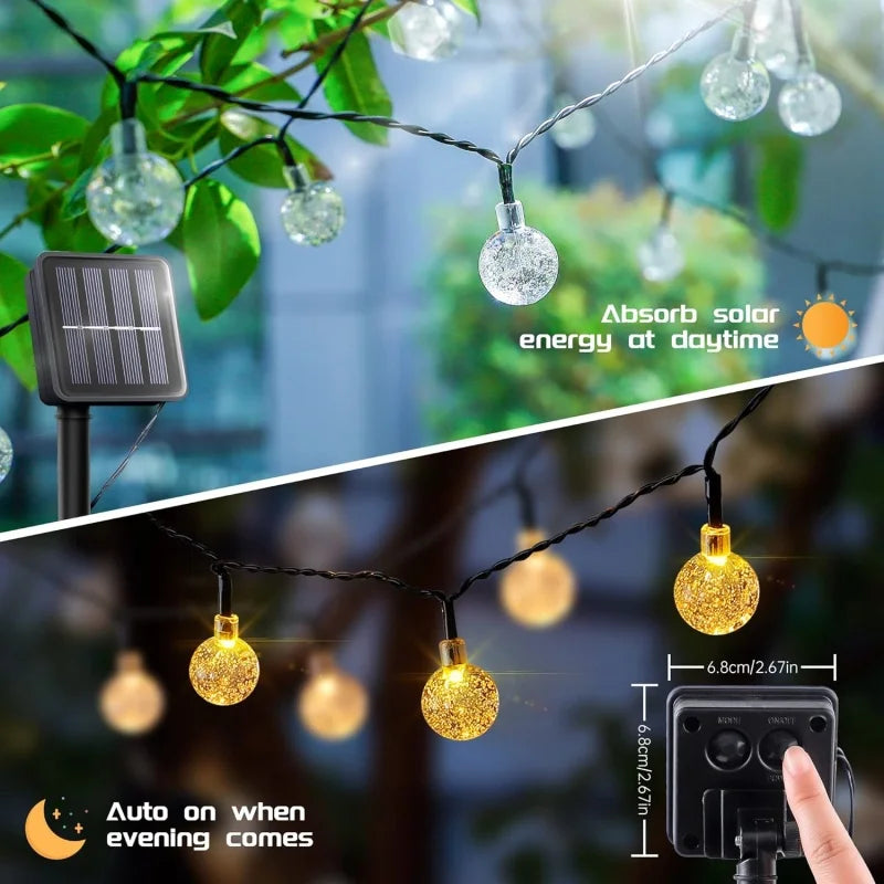 Solar Globe String Lights Waterproof Outdoor Fairy Lights 8 Modes