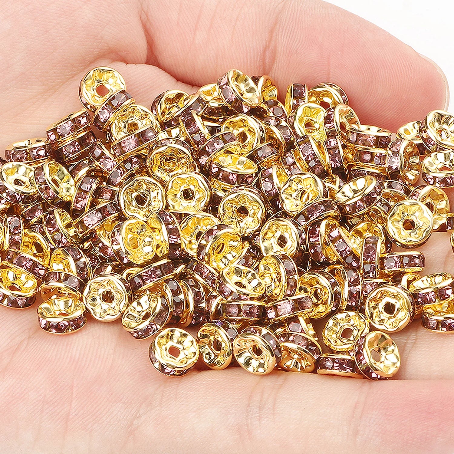 50pcs Rhinestone Spacer Beads Multi-color Crystal Metal Spacers Rondelle Beads for Jewelry Making DIY Bracelets Accessories