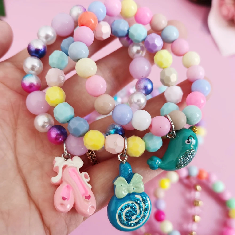 5Pcs/Set Children Cute Unicorn Cartoon Heart Star Bracelet For Kids Girls Elastic Candy Beads Bracelets Lovely Jewelry