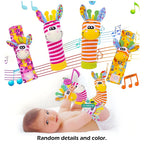 4pcs Baby Rattle Toys Cute Stuffed Animals Wrist Rattle Foot Finder Socks 0~24 Months for Infant Boy Girl Newborn Gift