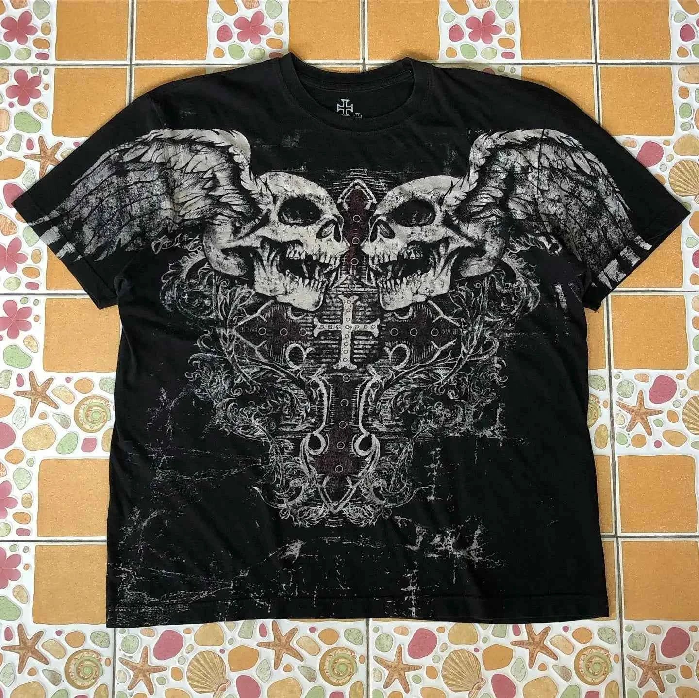2000s affliction Graphic T-Shirt Mens Large Grunge Wings New Fashion Style Couple Tops Pure Cotton Shirt