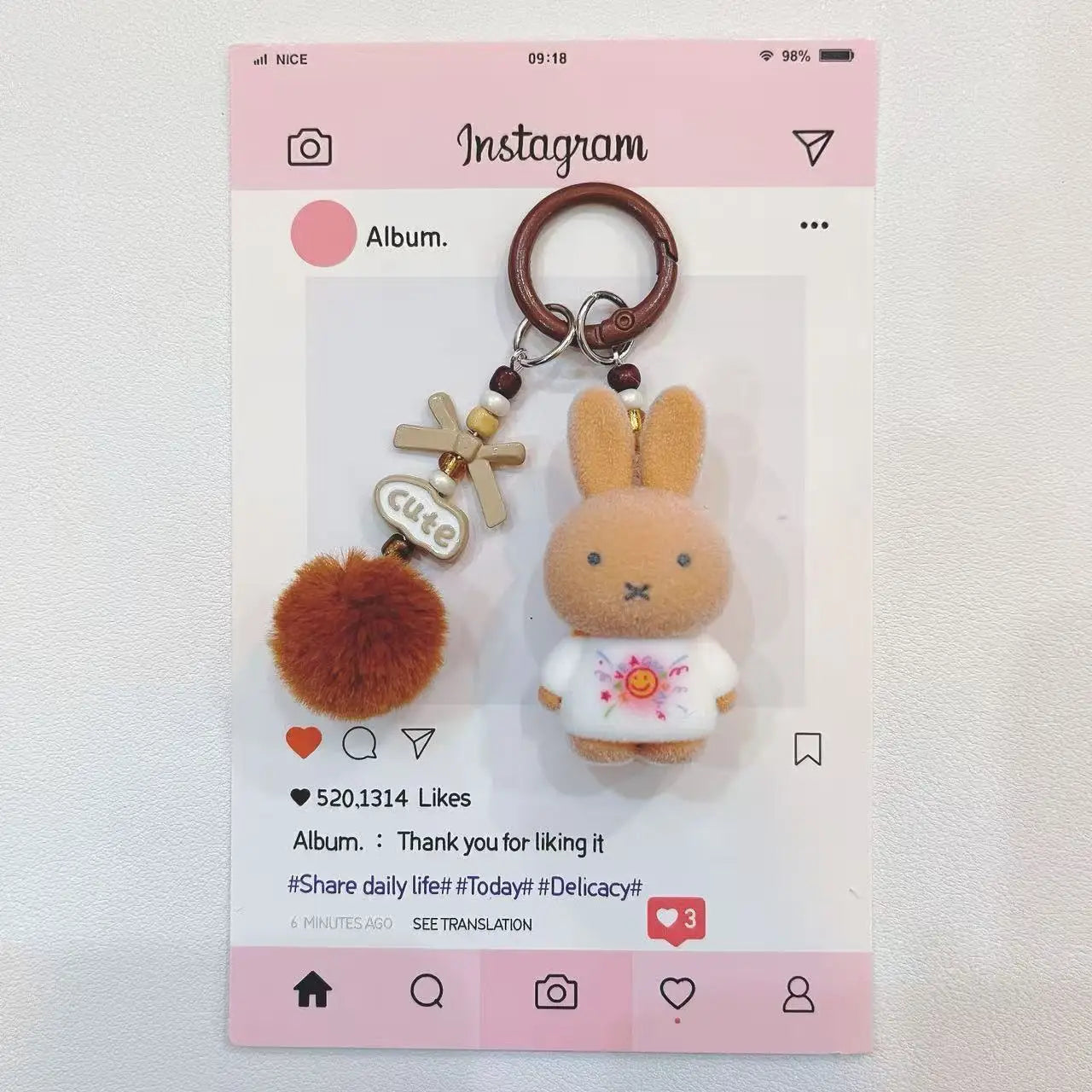 Miffy Cute Creative Fashion Plush Keychain Portable Decorative Rabbit Pendant Anime Bag Kawaii Suitable for Men and Women Gifts