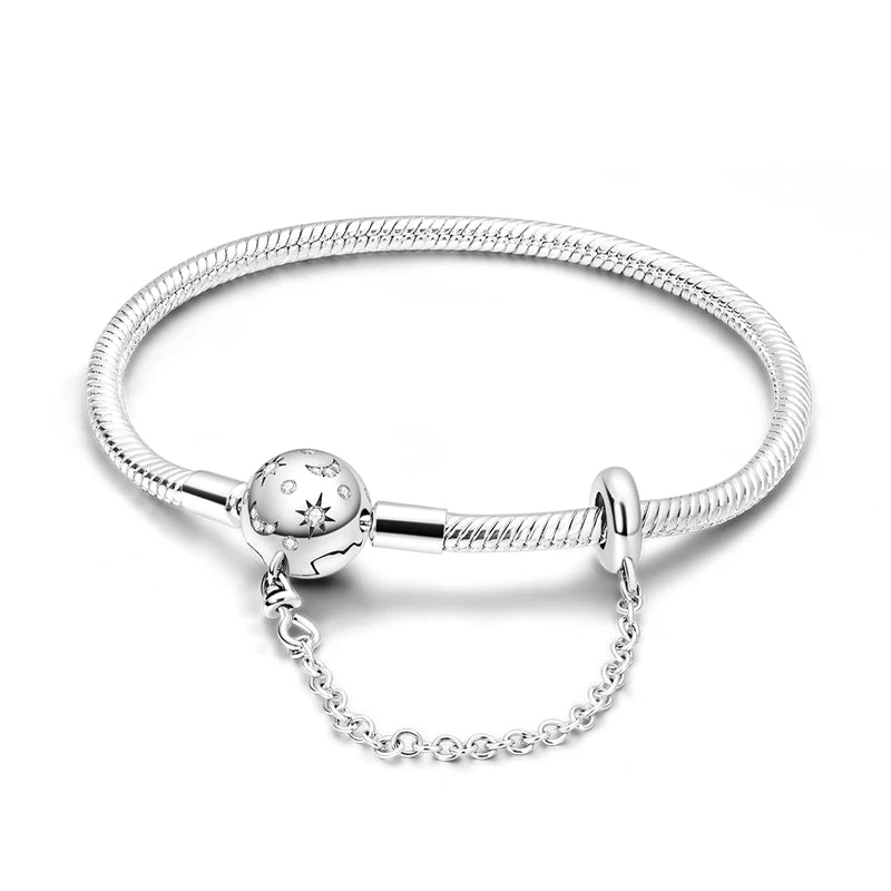 Original 925 Silver Bracelets Four Leaf Clover Butterfly Heart Bracelet Fit DIY Charms Beads Fashion Jewelry 17-20CM