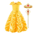 Yellow Princess Dress Halloween Cosplay Costumes Beauty and The Beast Kid Dress For 2-10Y Girls Birthday Party Children Clothing
