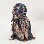 Satin Square Scarf Women Muslim Hijab Elegant 2025 Print Silk Neckerchief Shawl Wraps Headband Handle Hair Accessories Bandana