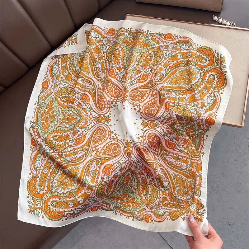 2025 Silk Shawl Print Headscarf Cat Hair Wrap Neckerchief Female Satin Square Scarf For Women Headband Foulard Hijab Bandana