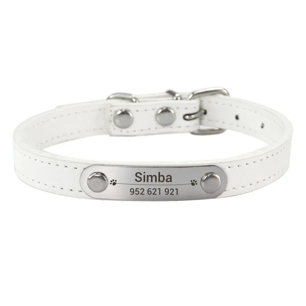 Personalized Dog Collar with Name Engraving – Anti-Lost PU Leather Collar for Dogs and Cats