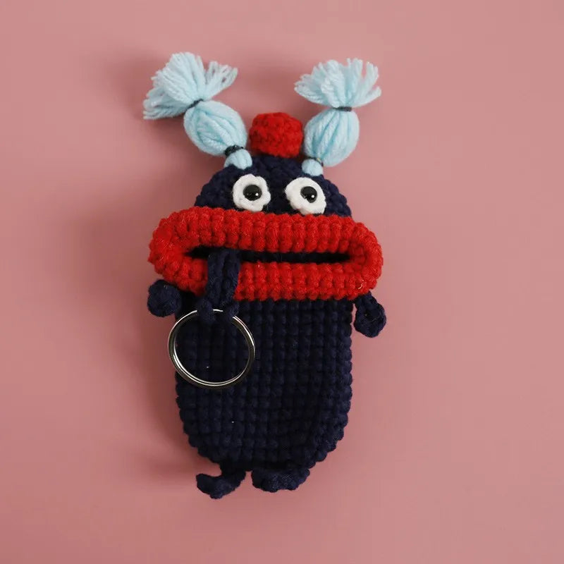 Funny Fruit Sausage Mouth Crochet Keychain Key Holder