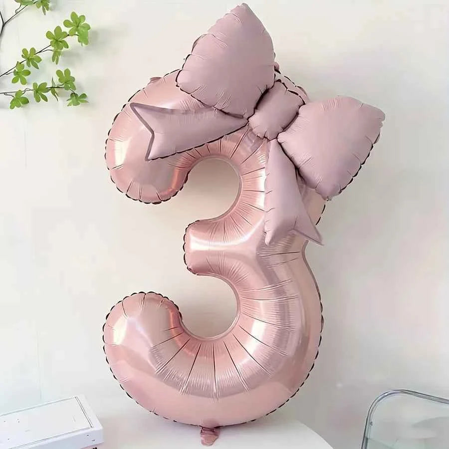 32 Inch Pink Number 0-9 Foil Balloon with Bow – Ideal for Girls Wedding Birthday Party Decorations
