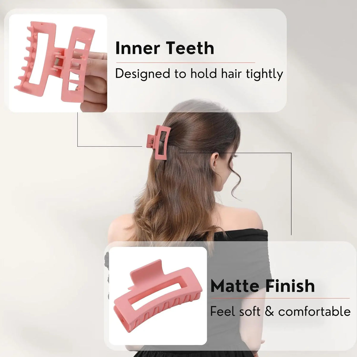 10Pcs Colorful Square Non-Slip Hair Claw Clips for Women 2.6 Inch Strong Hold Jaw Clip Bulk Hair Accessories for Daily Use Gift