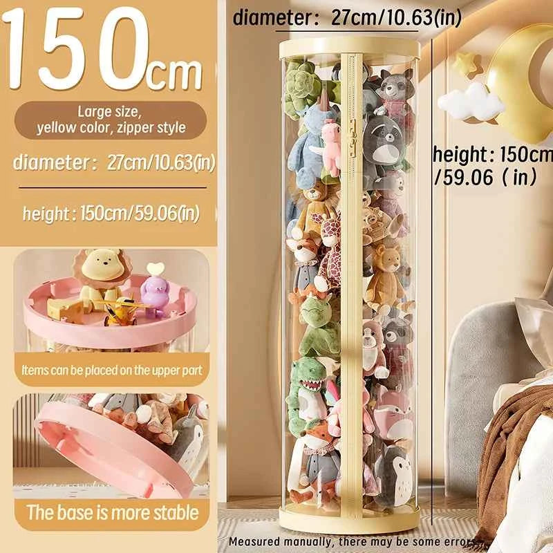 Transparent Doll Storage Box Plush Toy Organization Toy Storage Tube DIY Zipper Bins Kid Christmas Gift Children's Toy Organizer