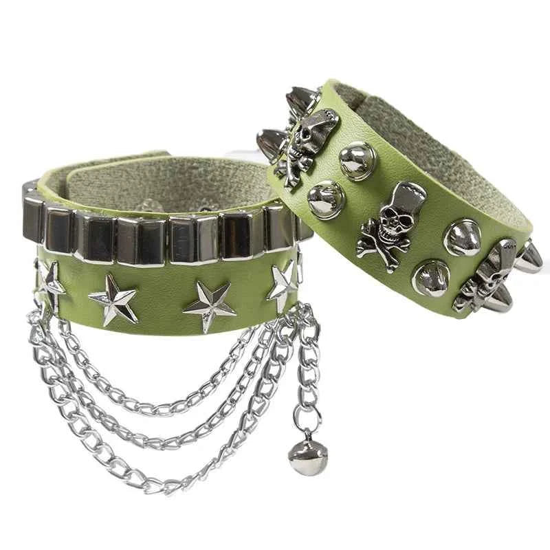2024 New PU Leather Bracelet Punk Bracelet Adjustable Skull Goth Cuff Bracelet Gothic Rivet Buckle Wristband for Men Women
