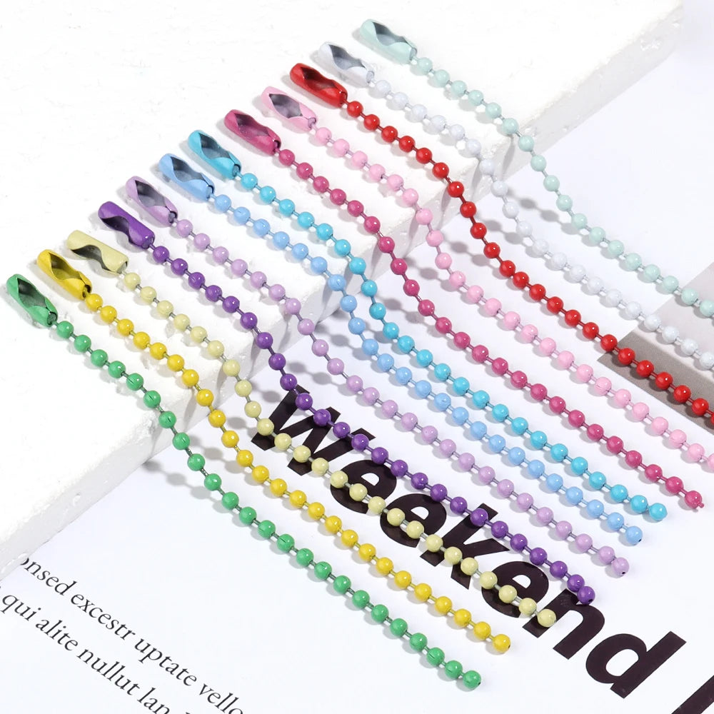 100pcs/Lot 10cm Iron Colorful Ball Bead Chain Fits KeyRing Key Chain Dolls Label Hand Tag Connector DIY Jewelry Making