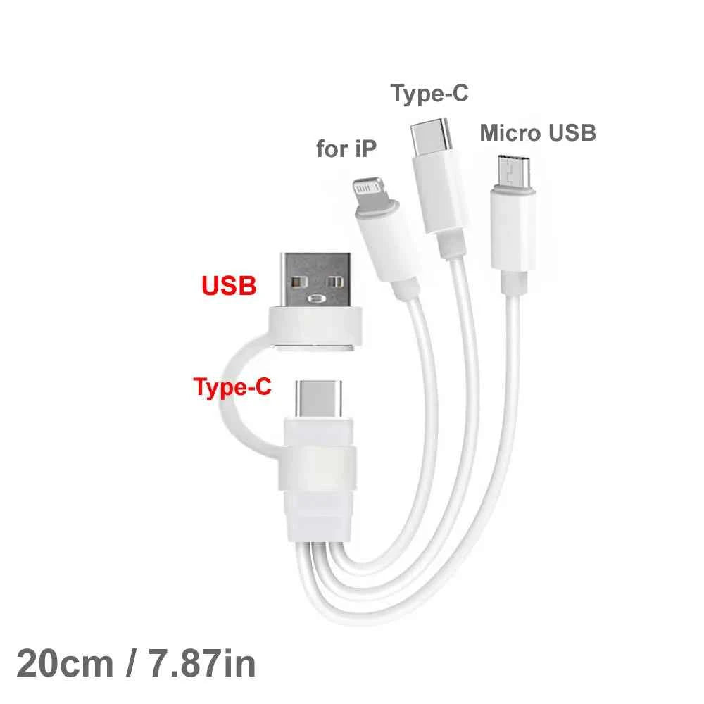 PD USB C Charging Cable for Multiple Devices Charging Cord Short 3 in1 Universal USB Cable with IP/Micro USB/Type C Mobile Power